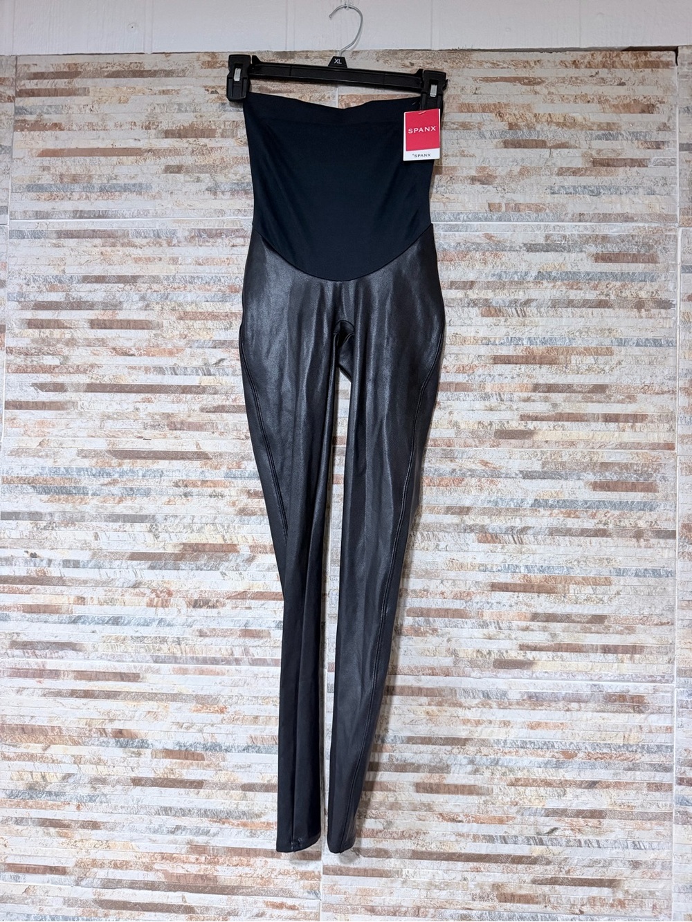 SPANX maternity High-Waist Faux Leather Leggings in Black
